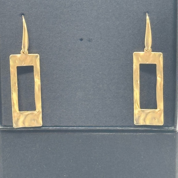 INC Gold Tone Rectangle Hammered Open Drop Dangle earrings In Box - Picture 4 of 5